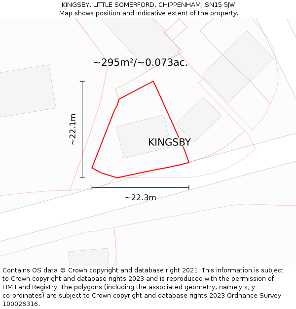 KINGSBY, LITTLE SOMERFORD, CHIPPENHAM, SN15 5JW: Plot and title map