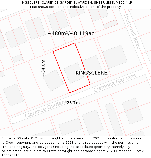 KINGSCLERE, CLARENCE GARDENS, WARDEN, SHEERNESS, ME12 4NR: Plot and title map