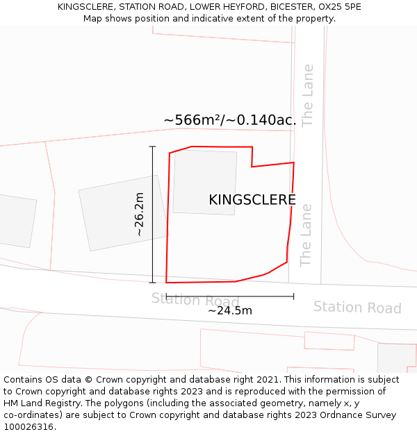 KINGSCLERE, STATION ROAD, LOWER HEYFORD, BICESTER, OX25 5PE: Plot and title map