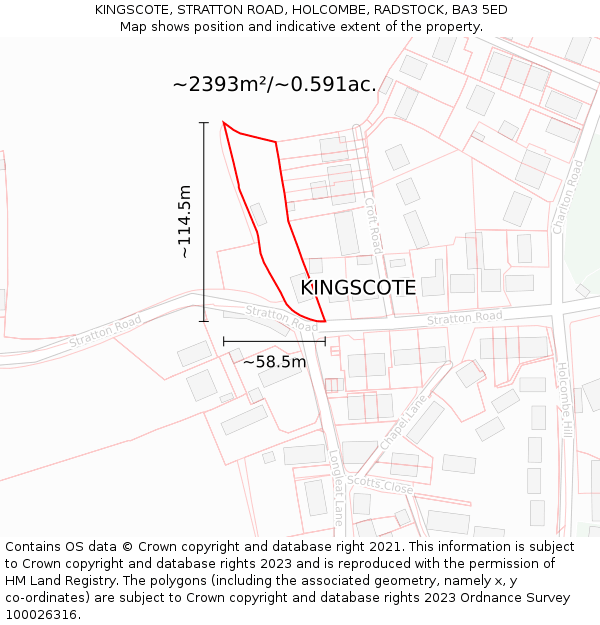 KINGSCOTE, STRATTON ROAD, HOLCOMBE, RADSTOCK, BA3 5ED: Plot and title map