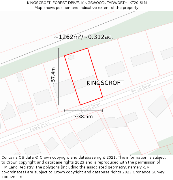 KINGSCROFT, FOREST DRIVE, KINGSWOOD, TADWORTH, KT20 6LN: Plot and title map