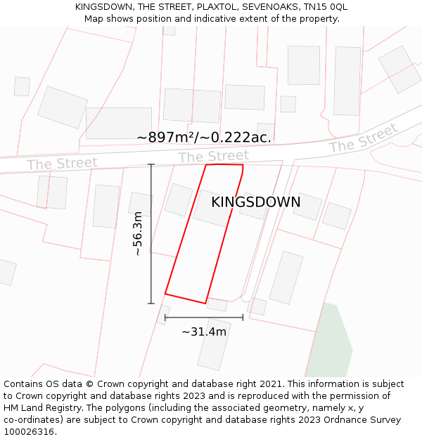 KINGSDOWN, THE STREET, PLAXTOL, SEVENOAKS, TN15 0QL: Plot and title map