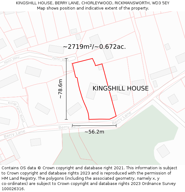 KINGSHILL HOUSE, BERRY LANE, CHORLEYWOOD, RICKMANSWORTH, WD3 5EY: Plot and title map