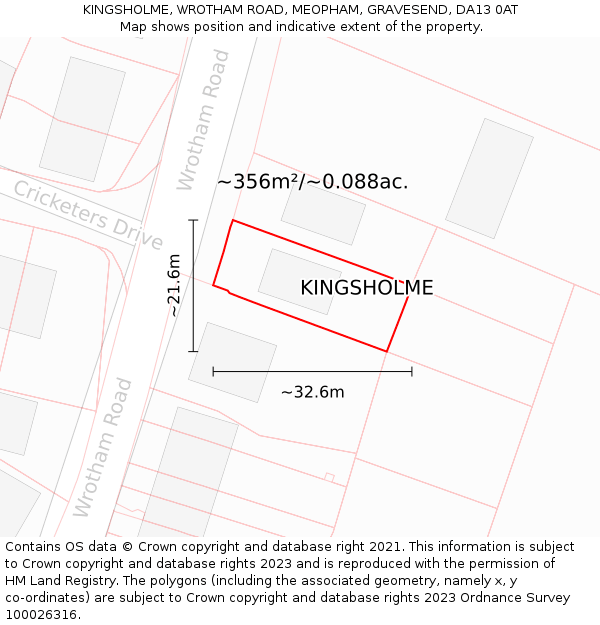 KINGSHOLME, WROTHAM ROAD, MEOPHAM, GRAVESEND, DA13 0AT: Plot and title map