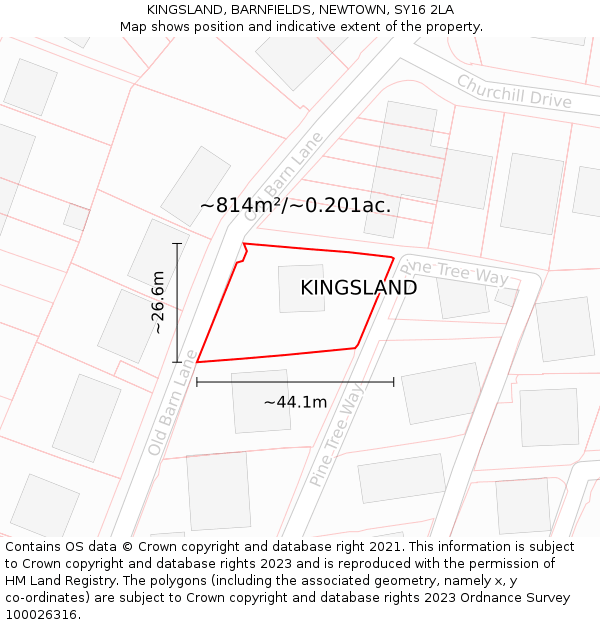 KINGSLAND, BARNFIELDS, NEWTOWN, SY16 2LA: Plot and title map