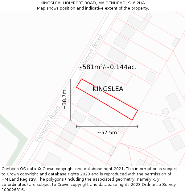 KINGSLEA, HOLYPORT ROAD, MAIDENHEAD, SL6 2HA: Plot and title map