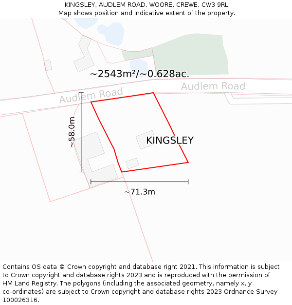 KINGSLEY, AUDLEM ROAD, WOORE, CREWE, CW3 9RL: Plot and title map