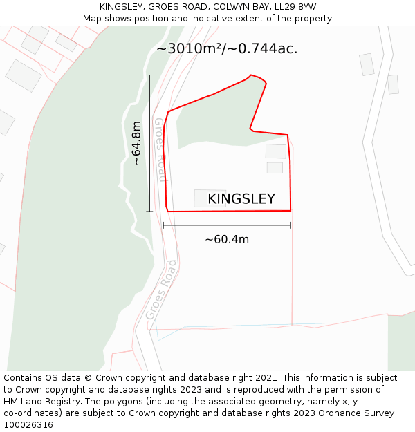 KINGSLEY, GROES ROAD, COLWYN BAY, LL29 8YW: Plot and title map