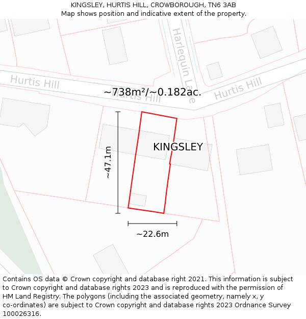 KINGSLEY, HURTIS HILL, CROWBOROUGH, TN6 3AB: Plot and title map