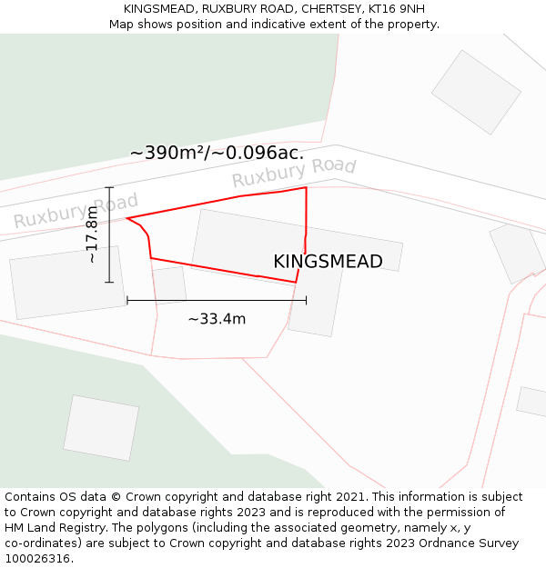 KINGSMEAD, RUXBURY ROAD, CHERTSEY, KT16 9NH: Plot and title map