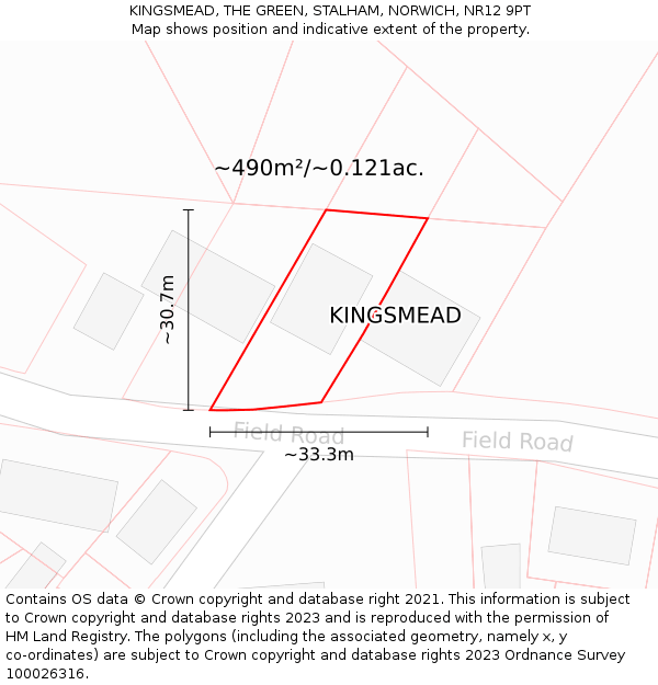 KINGSMEAD, THE GREEN, STALHAM, NORWICH, NR12 9PT: Plot and title map