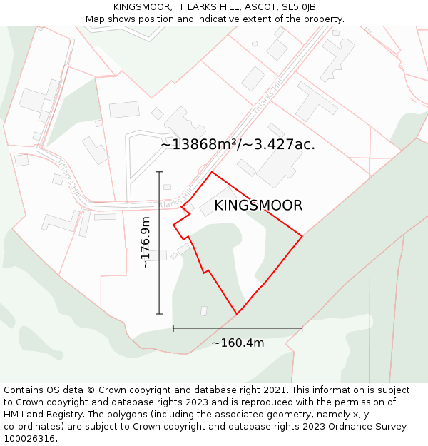 KINGSMOOR, TITLARKS HILL, ASCOT, SL5 0JB: Plot and title map