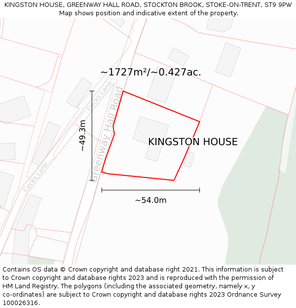 KINGSTON HOUSE, GREENWAY HALL ROAD, STOCKTON BROOK, STOKE-ON-TRENT, ST9 9PW: Plot and title map