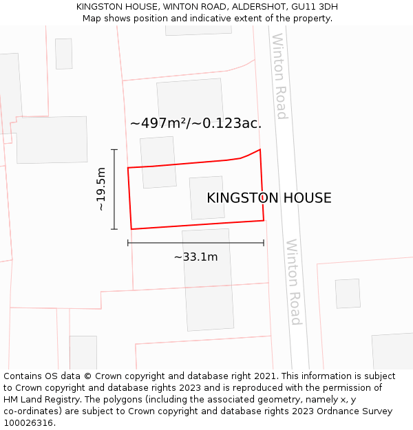 KINGSTON HOUSE, WINTON ROAD, ALDERSHOT, GU11 3DH: Plot and title map