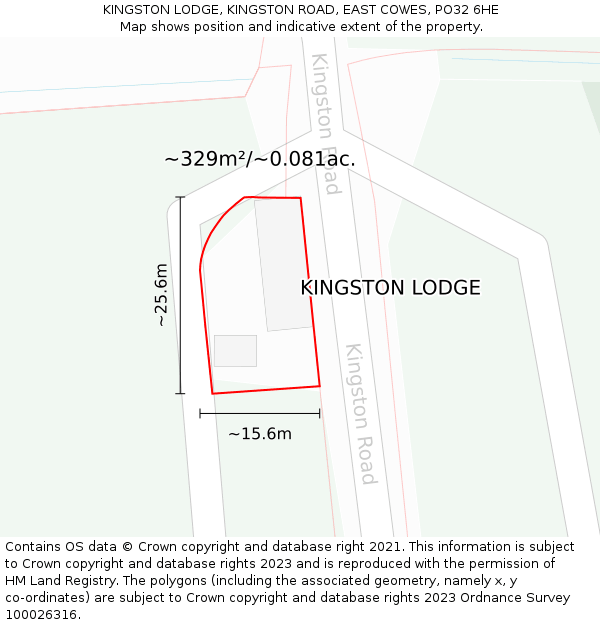 KINGSTON LODGE, KINGSTON ROAD, EAST COWES, PO32 6HE: Plot and title map