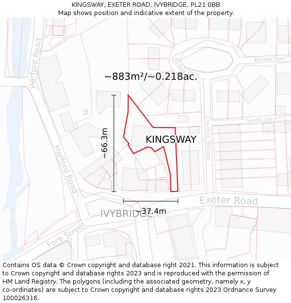 KINGSWAY, EXETER ROAD, IVYBRIDGE, PL21 0BB: Plot and title map