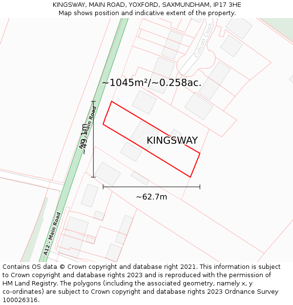 KINGSWAY, MAIN ROAD, YOXFORD, SAXMUNDHAM, IP17 3HE: Plot and title map