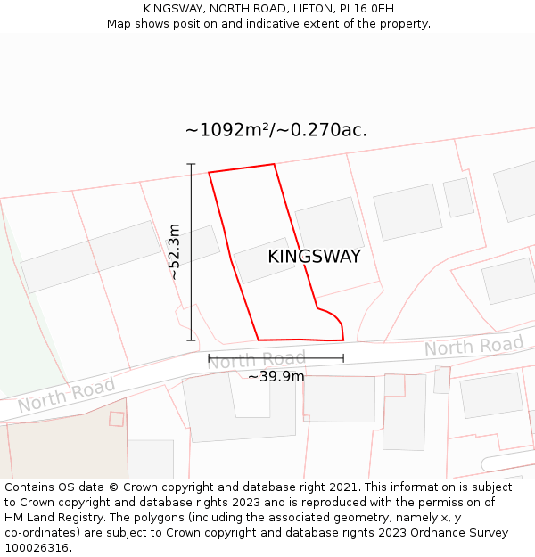 KINGSWAY, NORTH ROAD, LIFTON, PL16 0EH: Plot and title map