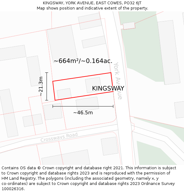 KINGSWAY, YORK AVENUE, EAST COWES, PO32 6JT: Plot and title map