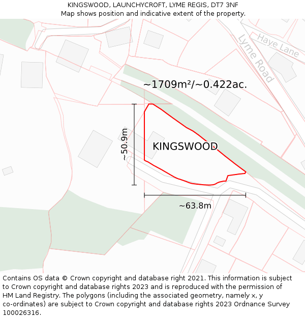 KINGSWOOD, LAUNCHYCROFT, LYME REGIS, DT7 3NF: Plot and title map