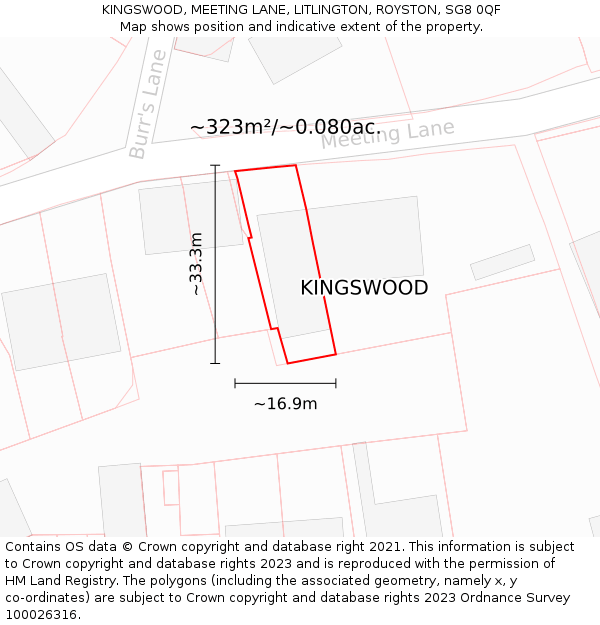 KINGSWOOD, MEETING LANE, LITLINGTON, ROYSTON, SG8 0QF: Plot and title map