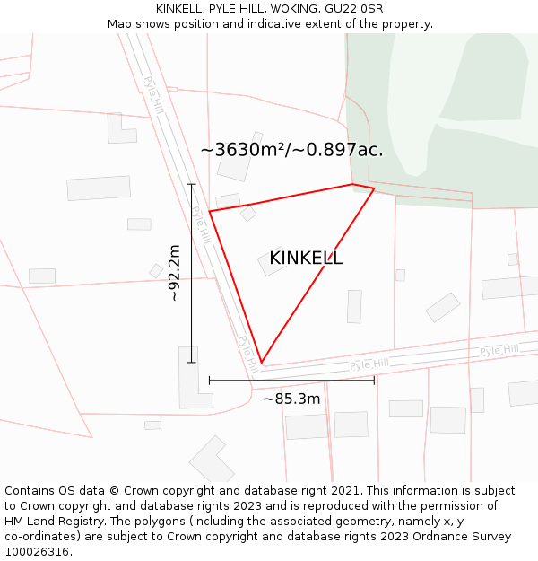 KINKELL, PYLE HILL, WOKING, GU22 0SR: Plot and title map