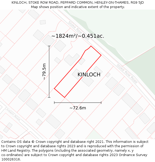 KINLOCH, STOKE ROW ROAD, PEPPARD COMMON, HENLEY-ON-THAMES, RG9 5JD: Plot and title map