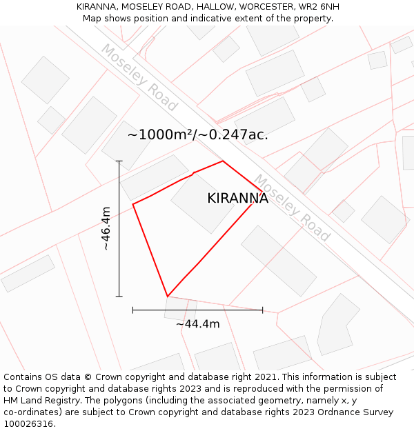 KIRANNA, MOSELEY ROAD, HALLOW, WORCESTER, WR2 6NH: Plot and title map