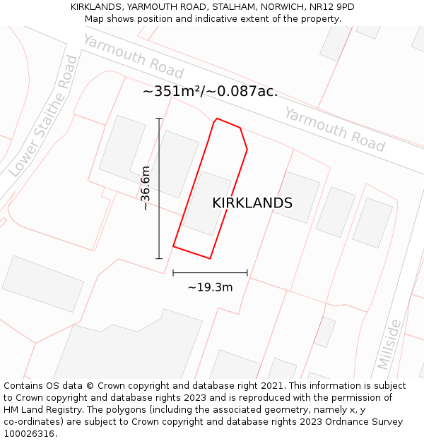 KIRKLANDS, YARMOUTH ROAD, STALHAM, NORWICH, NR12 9PD: Plot and title map