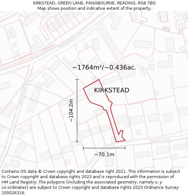 KIRKSTEAD, GREEN LANE, PANGBOURNE, READING, RG8 7BG: Plot and title map