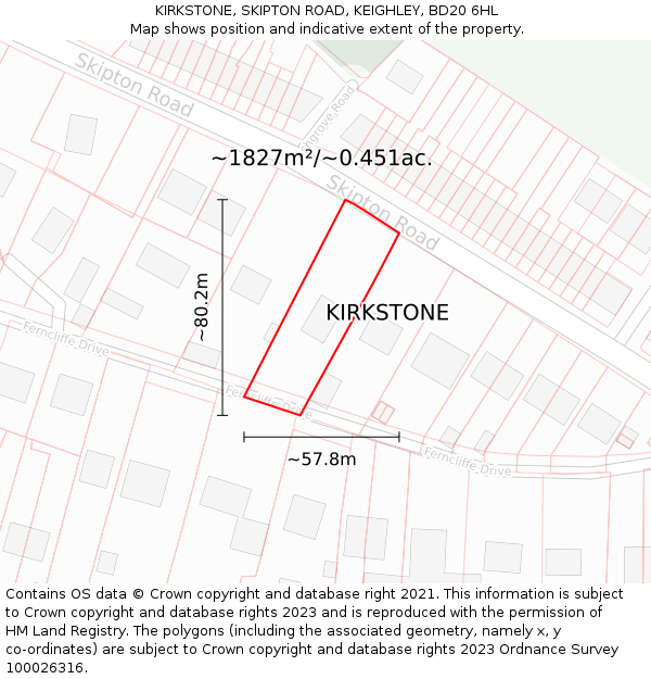 KIRKSTONE, SKIPTON ROAD, KEIGHLEY, BD20 6HL: Plot and title map