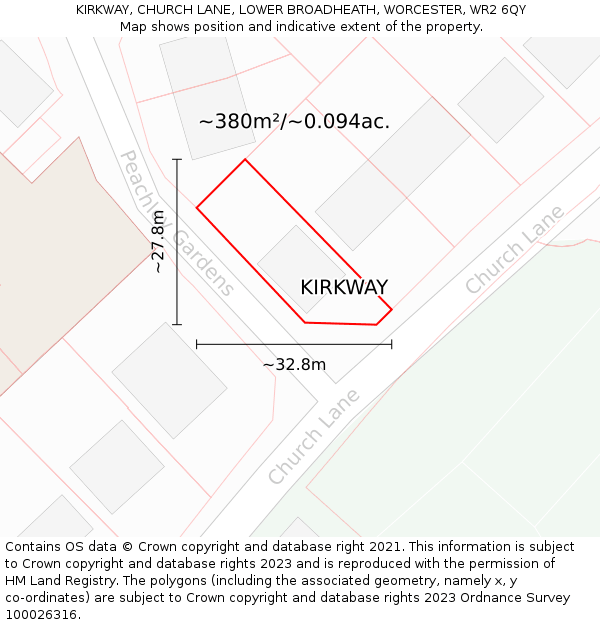 KIRKWAY, CHURCH LANE, LOWER BROADHEATH, WORCESTER, WR2 6QY: Plot and title map