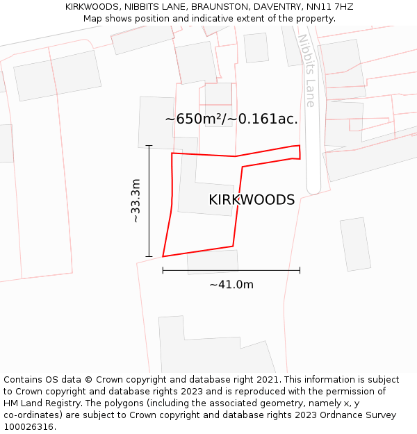 KIRKWOODS, NIBBITS LANE, BRAUNSTON, DAVENTRY, NN11 7HZ: Plot and title map