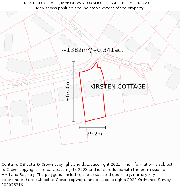 KIRSTEN COTTAGE, MANOR WAY, OXSHOTT, LEATHERHEAD, KT22 0HU: Plot and title map