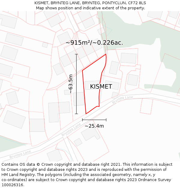 KISMET, BRYNTEG LANE, BRYNTEG, PONTYCLUN, CF72 8LS: Plot and title map