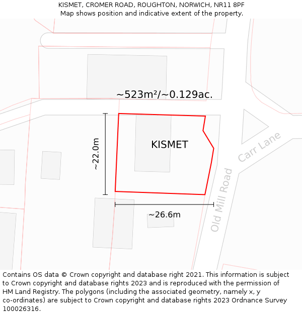 KISMET, CROMER ROAD, ROUGHTON, NORWICH, NR11 8PF: Plot and title map