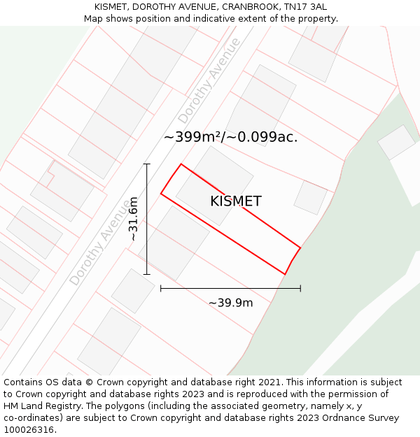 KISMET, DOROTHY AVENUE, CRANBROOK, TN17 3AL: Plot and title map