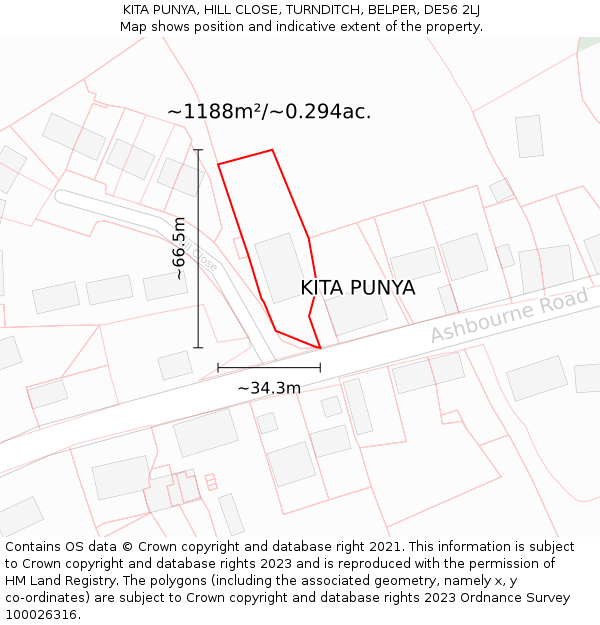 KITA PUNYA, HILL CLOSE, TURNDITCH, BELPER, DE56 2LJ: Plot and title map