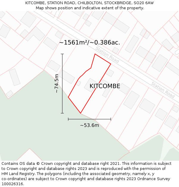 KITCOMBE, STATION ROAD, CHILBOLTON, STOCKBRIDGE, SO20 6AW: Plot and title map