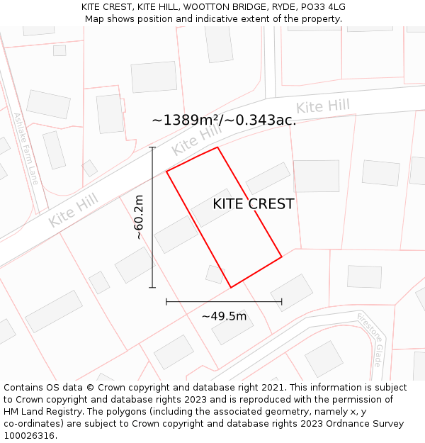 KITE CREST, KITE HILL, WOOTTON BRIDGE, RYDE, PO33 4LG: Plot and title map