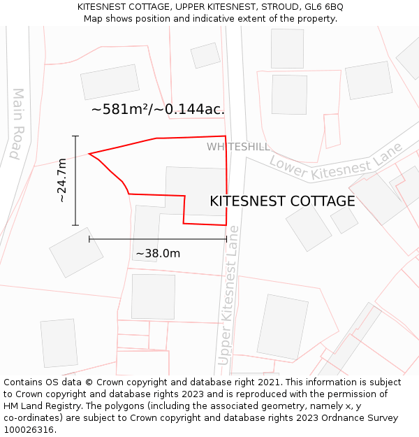 KITESNEST COTTAGE, UPPER KITESNEST, STROUD, GL6 6BQ: Plot and title map