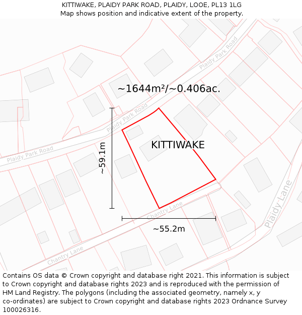 KITTIWAKE, PLAIDY PARK ROAD, PLAIDY, LOOE, PL13 1LG: Plot and title map