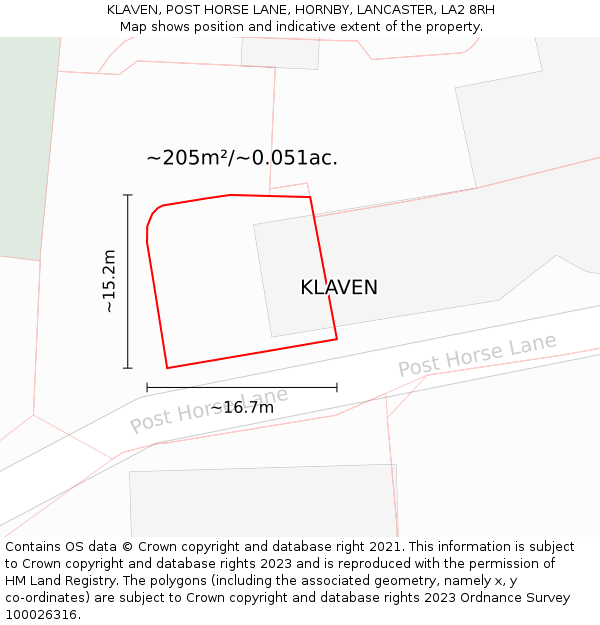 KLAVEN, POST HORSE LANE, HORNBY, LANCASTER, LA2 8RH: Plot and title map