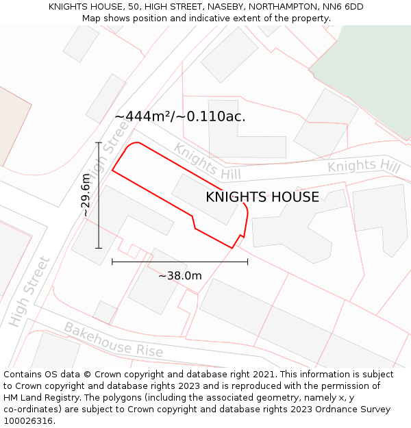 KNIGHTS HOUSE, 50, HIGH STREET, NASEBY, NORTHAMPTON, NN6 6DD: Plot and title map