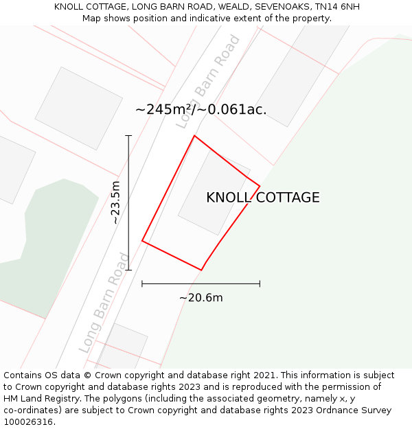 KNOLL COTTAGE, LONG BARN ROAD, WEALD, SEVENOAKS, TN14 6NH: Plot and title map