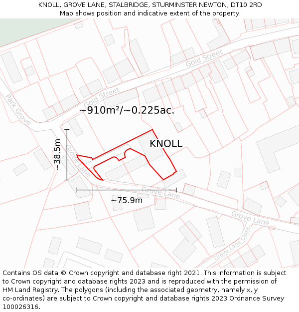 KNOLL, GROVE LANE, STALBRIDGE, STURMINSTER NEWTON, DT10 2RD: Plot and title map