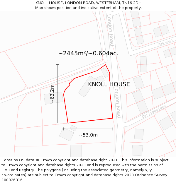 KNOLL HOUSE, LONDON ROAD, WESTERHAM, TN16 2DH: Plot and title map