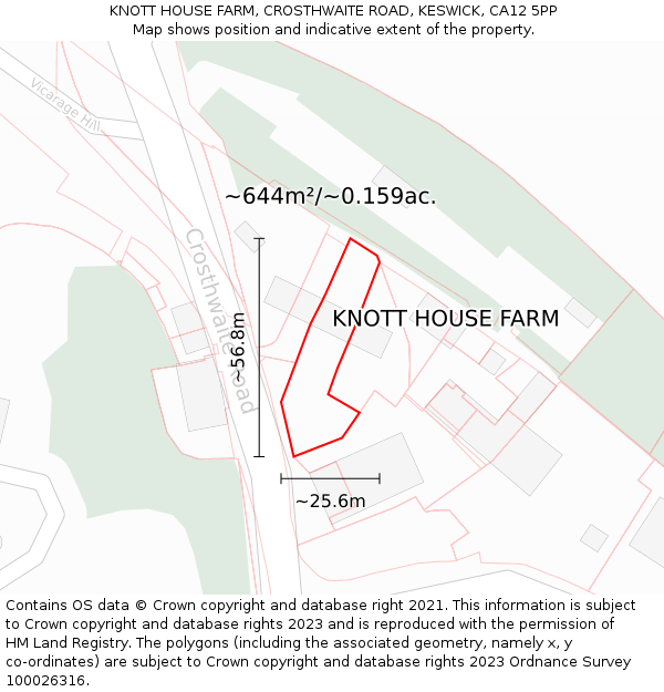 KNOTT HOUSE FARM, CROSTHWAITE ROAD, KESWICK, CA12 5PP: Plot and title map