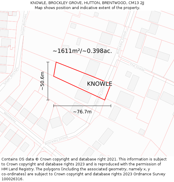 KNOWLE, BROCKLEY GROVE, HUTTON, BRENTWOOD, CM13 2JJ: Plot and title map