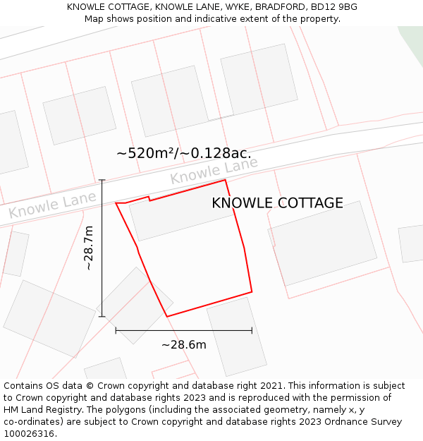 KNOWLE COTTAGE, KNOWLE LANE, WYKE, BRADFORD, BD12 9BG: Plot and title map